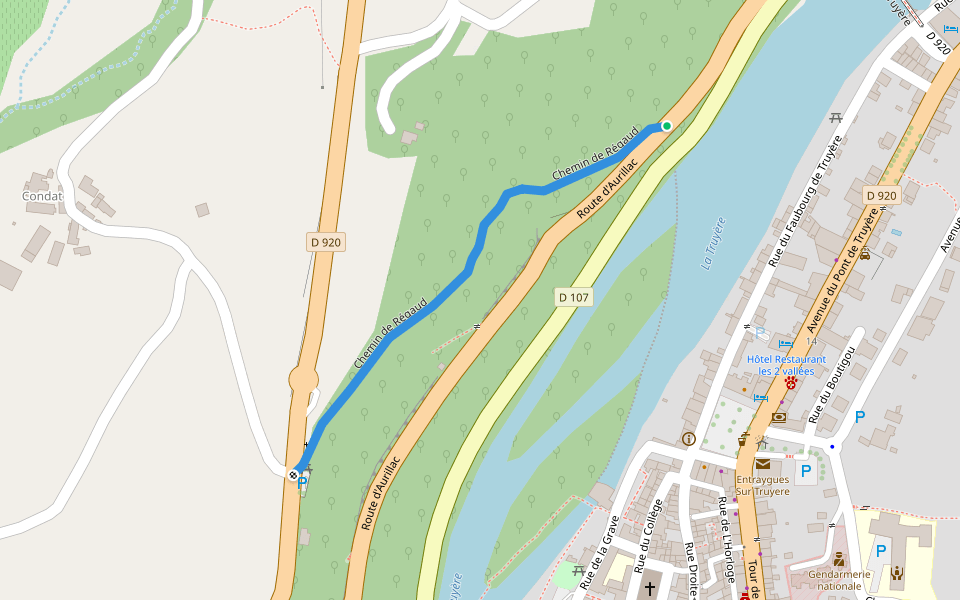 Chemin de Régaud walking route map in Entraygues-sur-Truyère