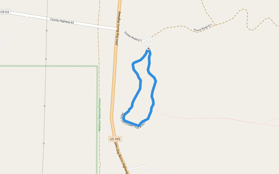 Swick Old Growth Trail #5021 walking route map in Canyon City