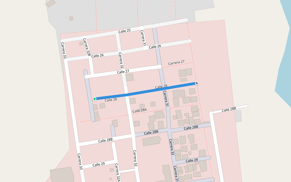 Calle 28 walking route map in La Unión