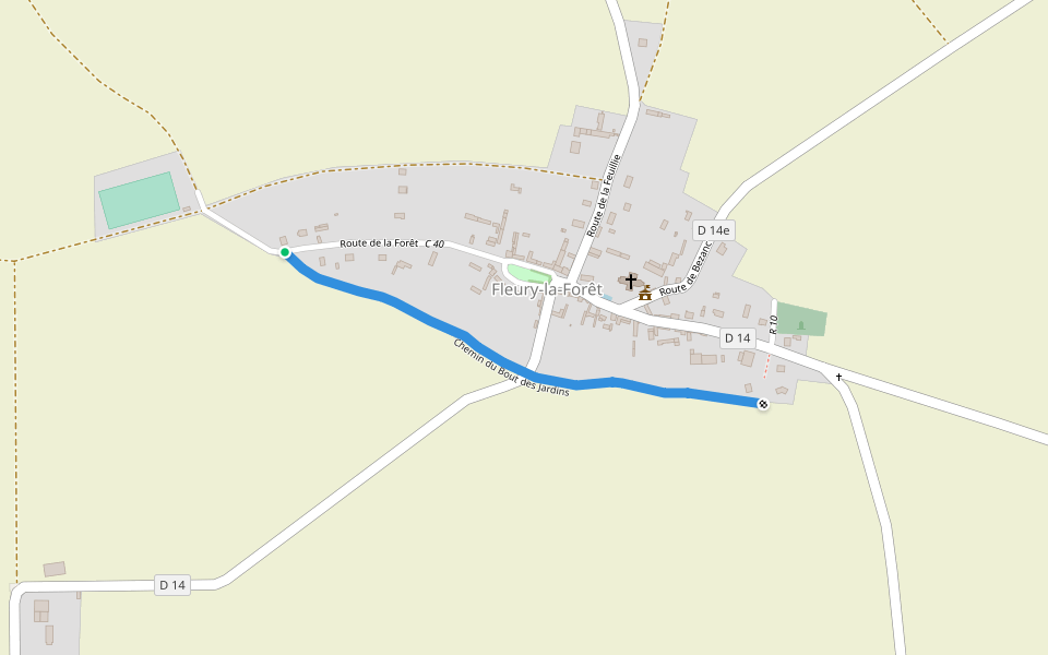 Chemin du Bout des Jardins walking route map in Fleury-la-Forêt