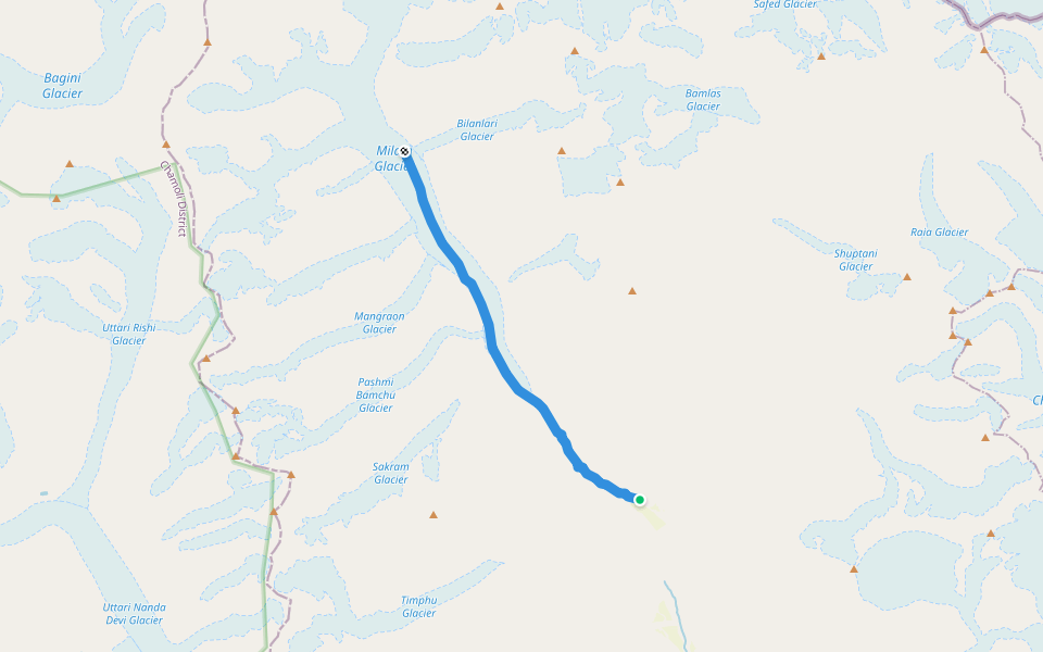 Milam to Milam Glacier walking route map in Milam