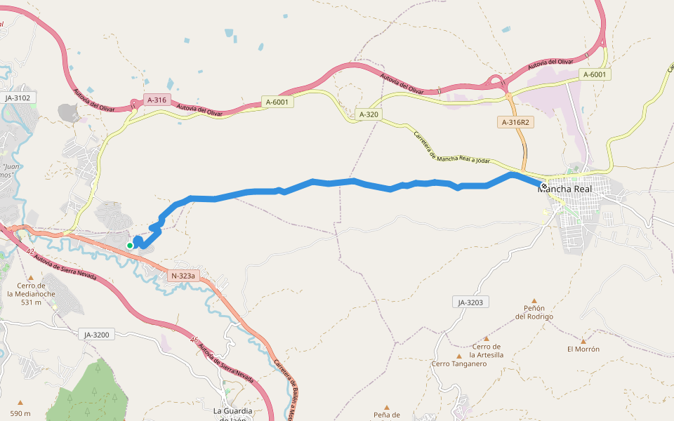 Camino Viejo Mancha Real walking route map in La Guardia de Jaén
