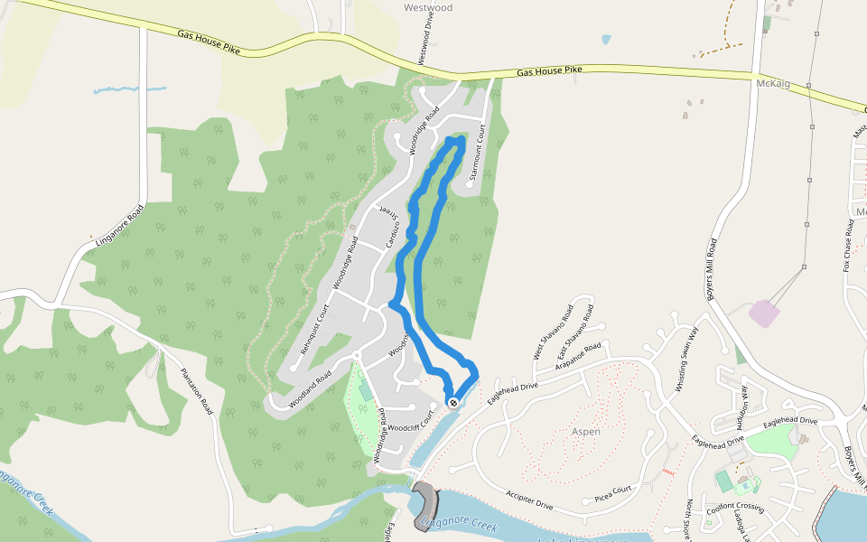 Woodridge Trail Eastern Loop walking route map in New Market