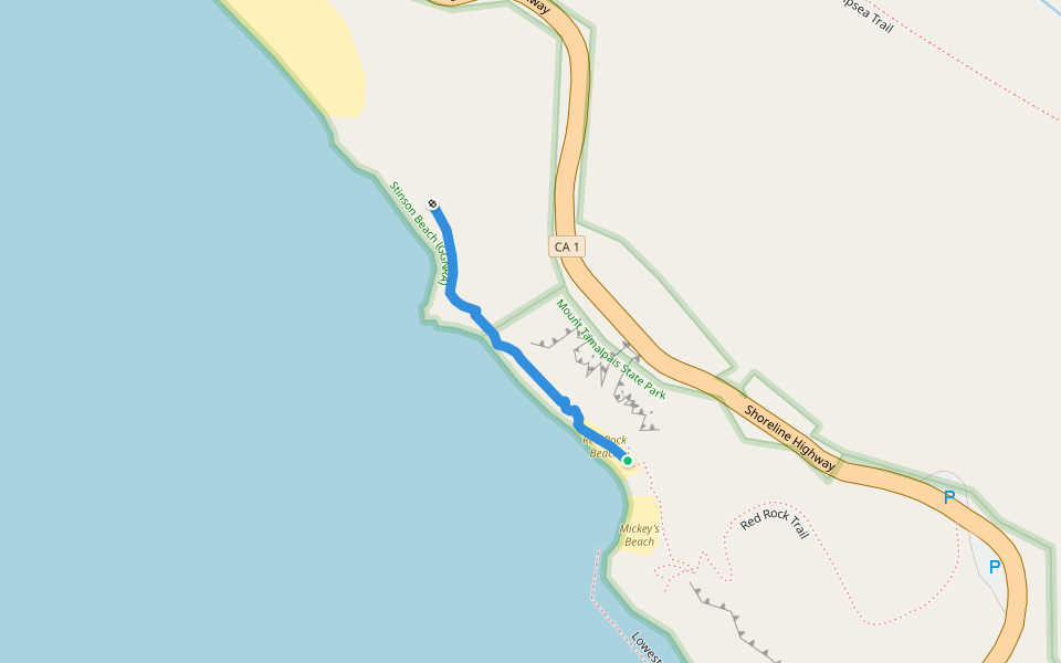 Path to Red Rock walking route map in Stinson Beach