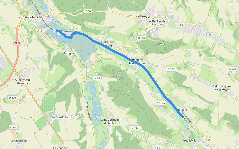 Avenue Verte du Pays de Bray walking route map in Meulers