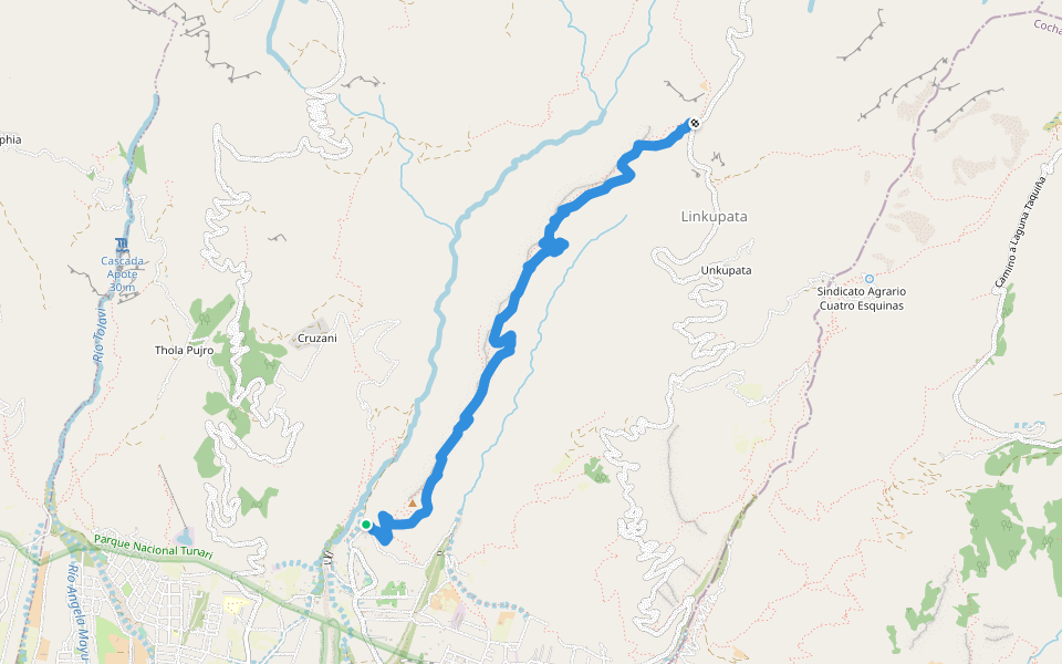 Senda Los Molinos-Linkupata walking route map in Tiquipaya