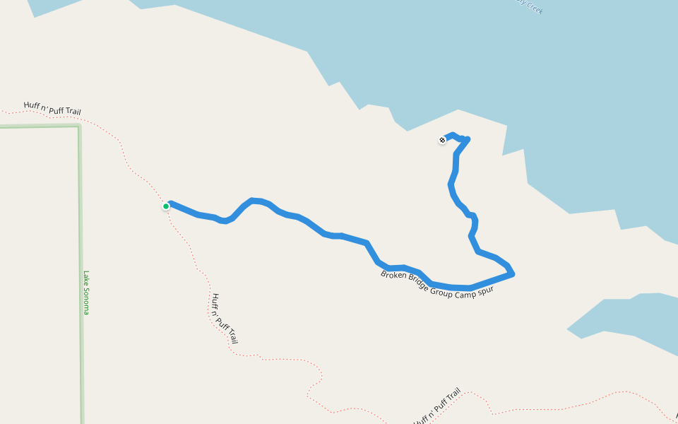 Broken Bridge Group Camp spur walking route map in Geyserville