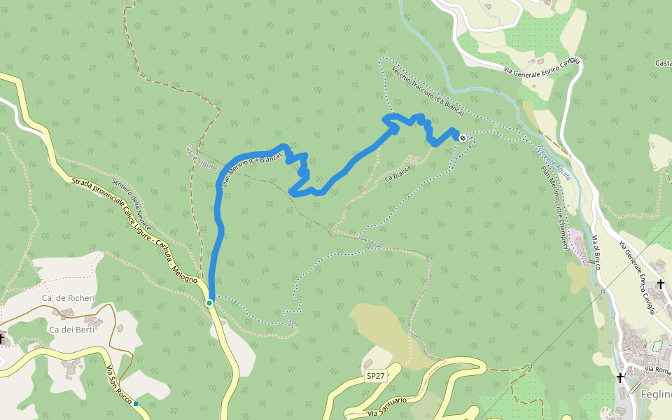 Pian Merlino (Cà Bianca) walking route map in Carbuta