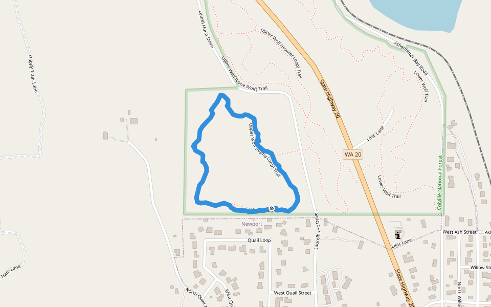 Upper Wolf Trail walking route map in Newport