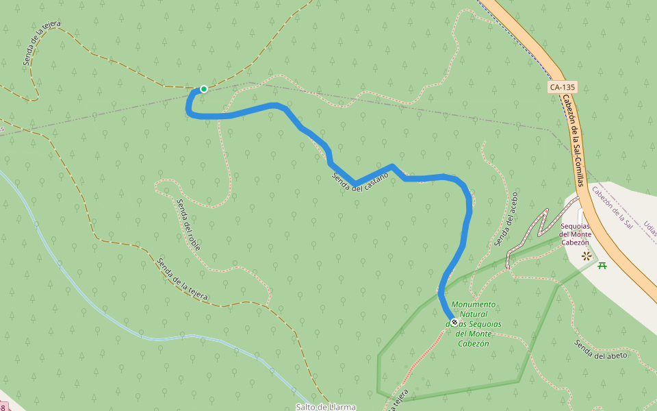 Senda del castaño walking route map in Cabezón de la Sal