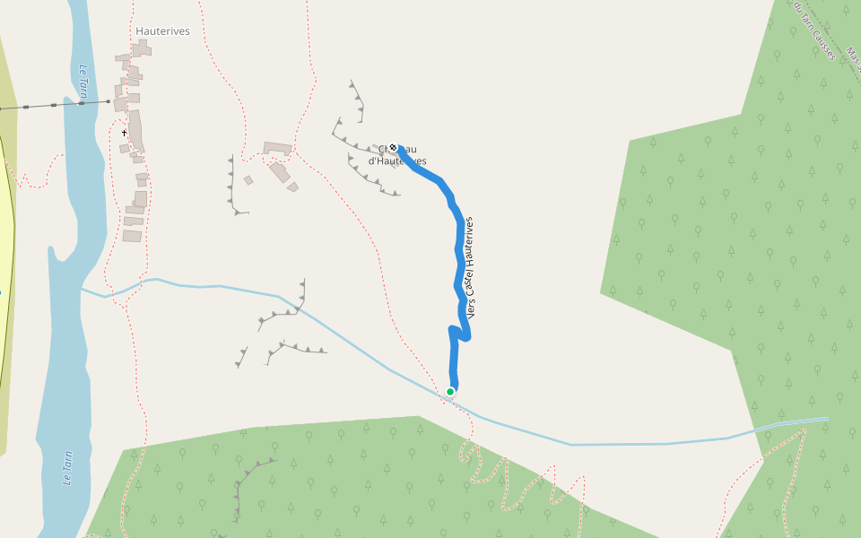 Vers Castel Hauterives walking route map in Gorges du Tarn Causses