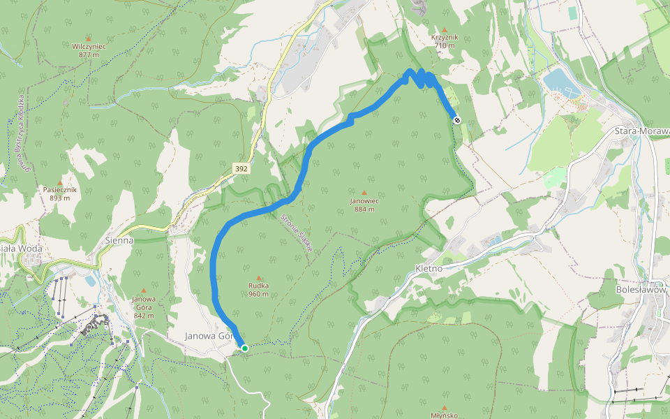 Rudka Niebieska walking route map in Janowa Góra