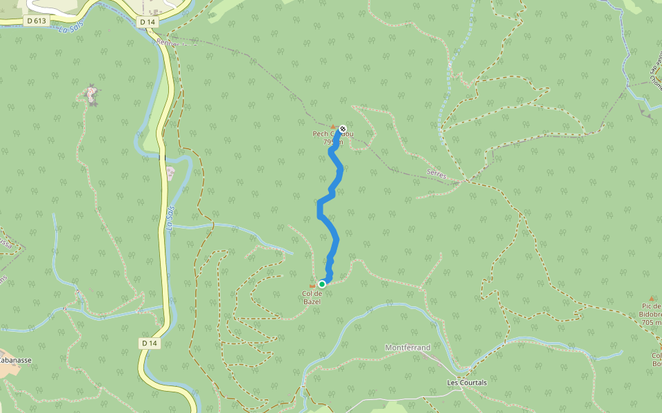 Montée Raide du Yéti walking route map in Rennes-les-Bains