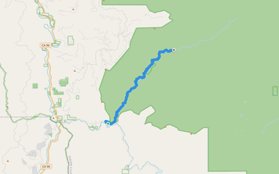 Wooley Creek Trail 5832 walking route map in Somes Bar