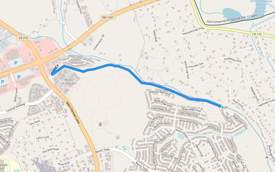 Red Horn to Kati Ln Trail(Walsh Trails) walking route map in Cedar Park