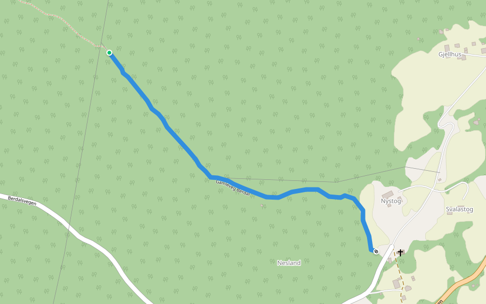 Gamleveg Berdal walking route map in Nesland