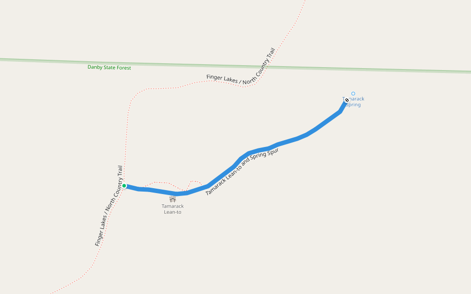 Tamarack Lean-to and Spring Spur walking route map in Willseyville