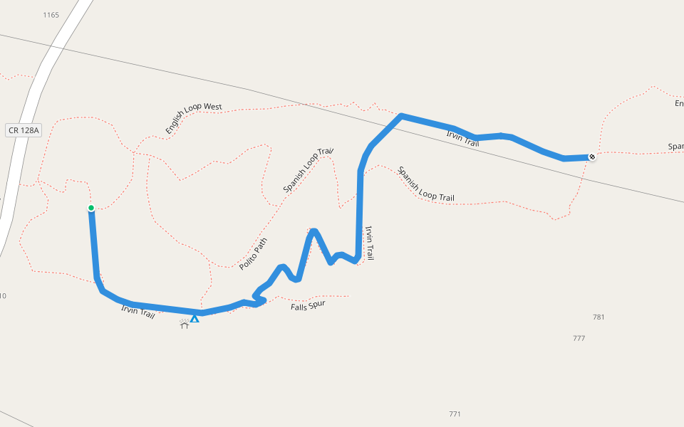 Irvin Trail walking route map in Dryden