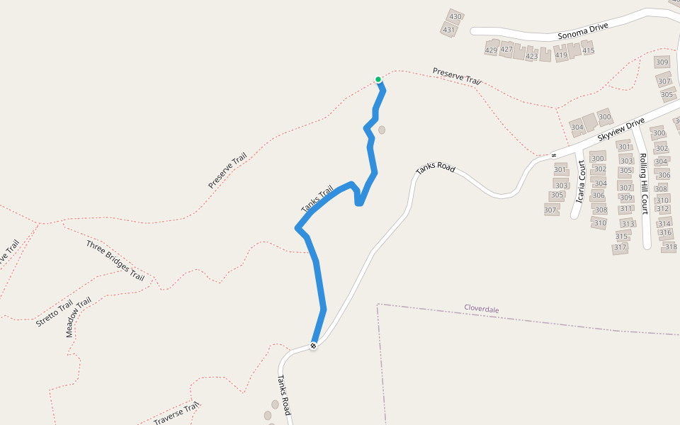 Tanks Trail walking route map in Cloverdale