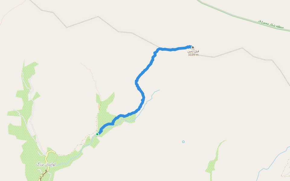 قله فیل زمین walking route map in Lavasan Bozorg