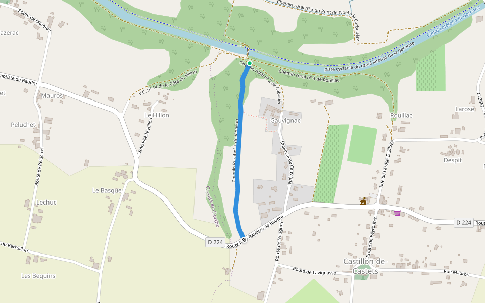 Chemin Rural nº 1 du Vigneau walking route map in Castets et Castillon