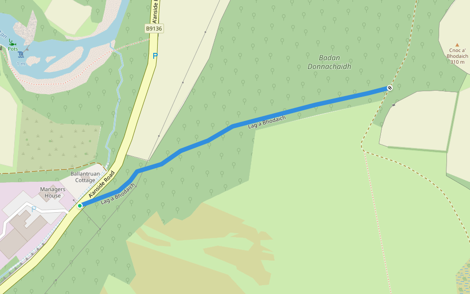 Lag a Bhodaich walking route map in Tomintoul
