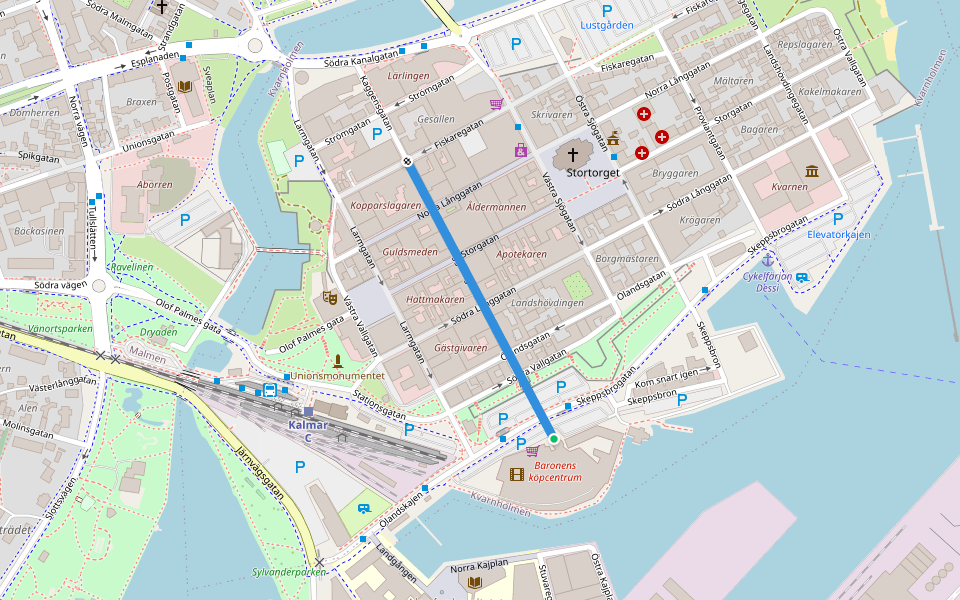 Kaggensgatan walking route map in Kalmar