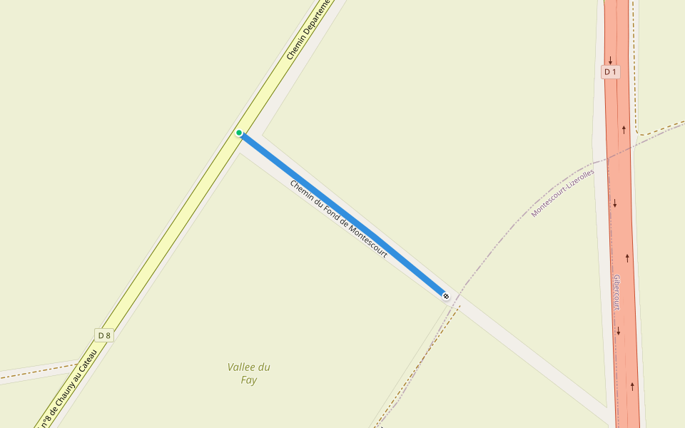 Chemin du Fond de Montescourt walking route map in Essigny-le-Grand