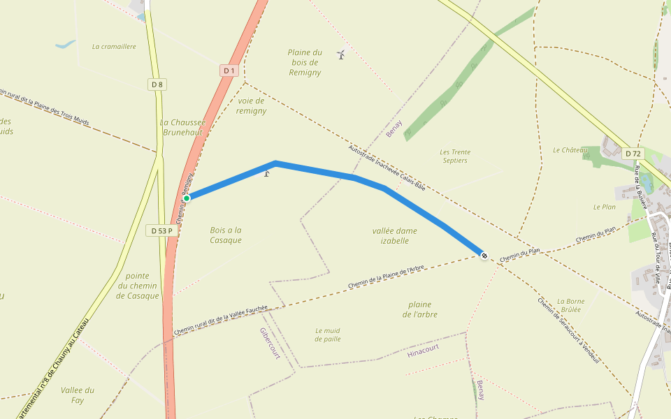 Chemin Rural de Seraucourt a Vendeuil walking route map in Essigny-le-Grand