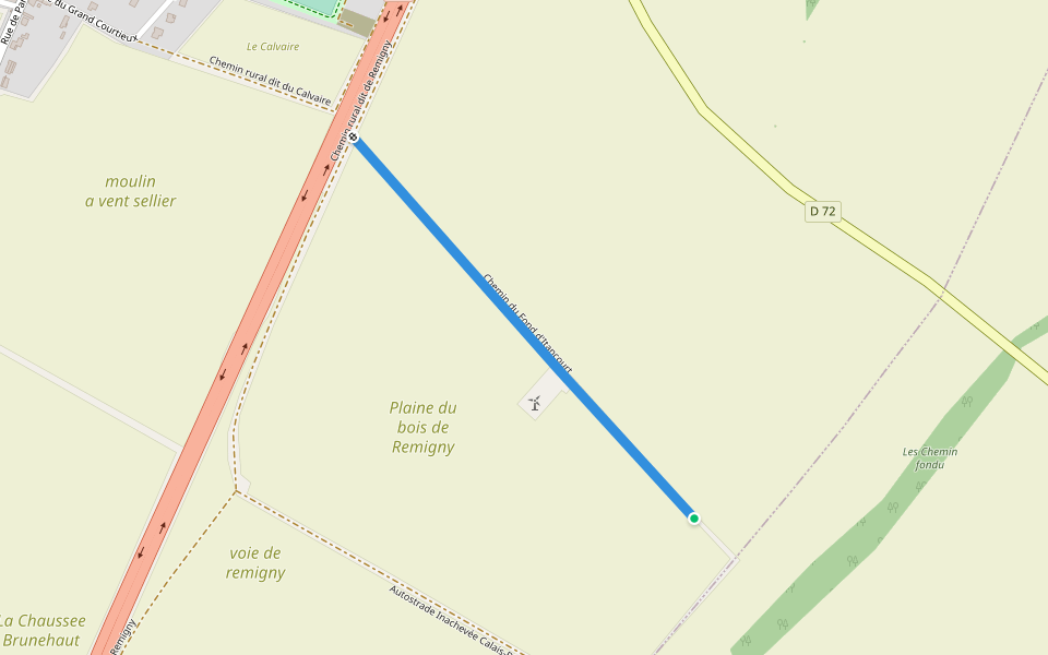 Chemin du Fond d'Itancourt walking route map in Essigny-le-Grand