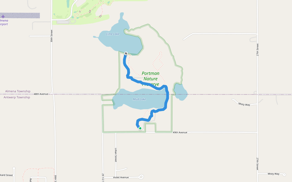 Three Lakes - Blue Trail walking route map in Paw Paw