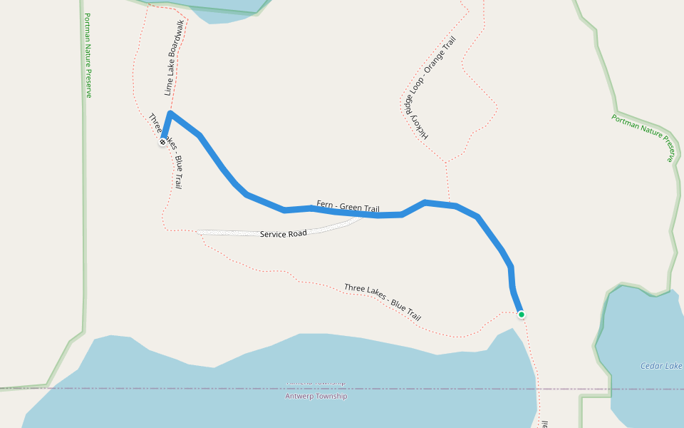 Fern - Green Trail walking route map in Paw Paw