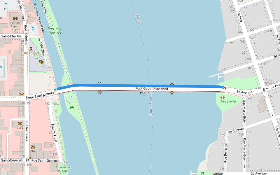 Piste nord walking route map in Saint-Jean-sur-Richelieu