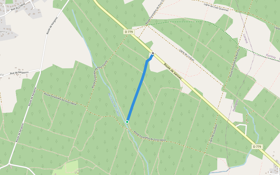 Ligne du Rocher walking route map in Camors