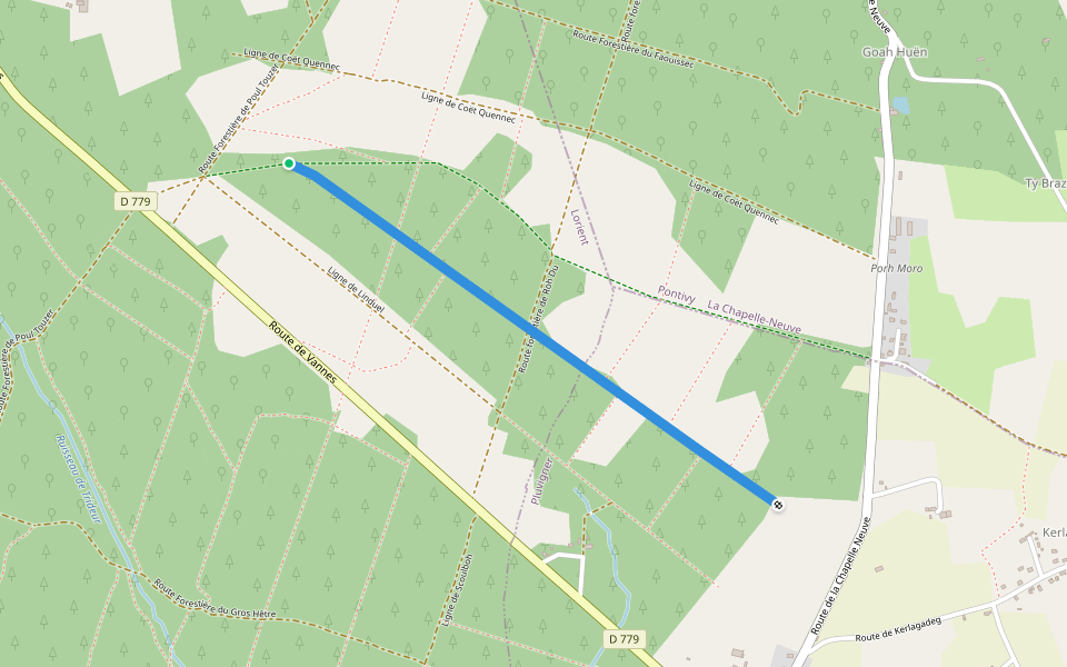 Ligne du Chasseur walking route map in Camors