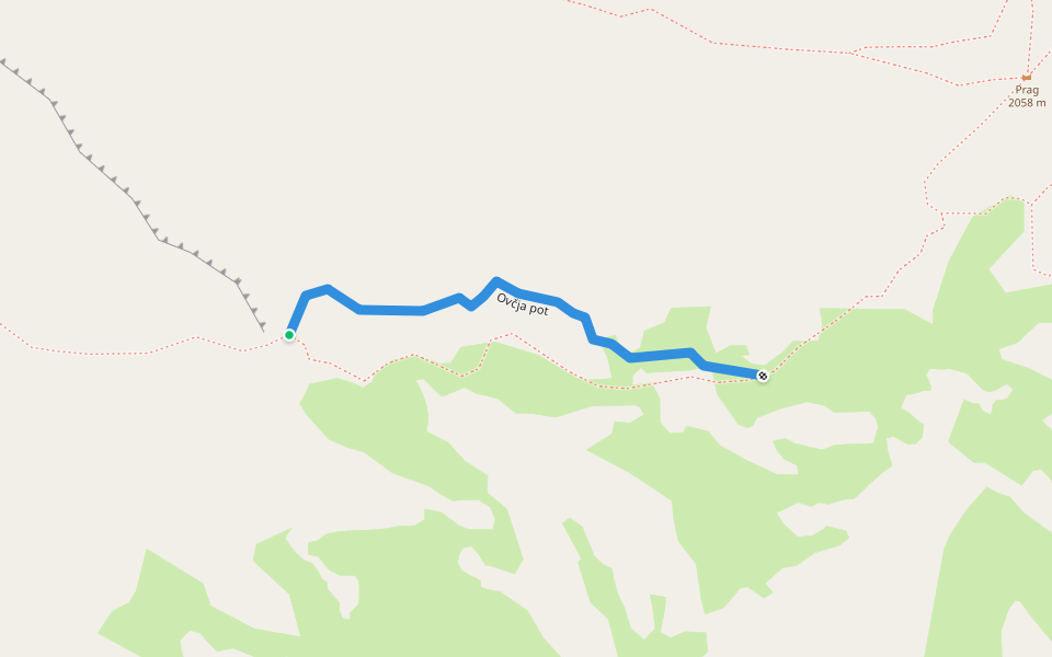 Ovčja pot walking route map in Krn