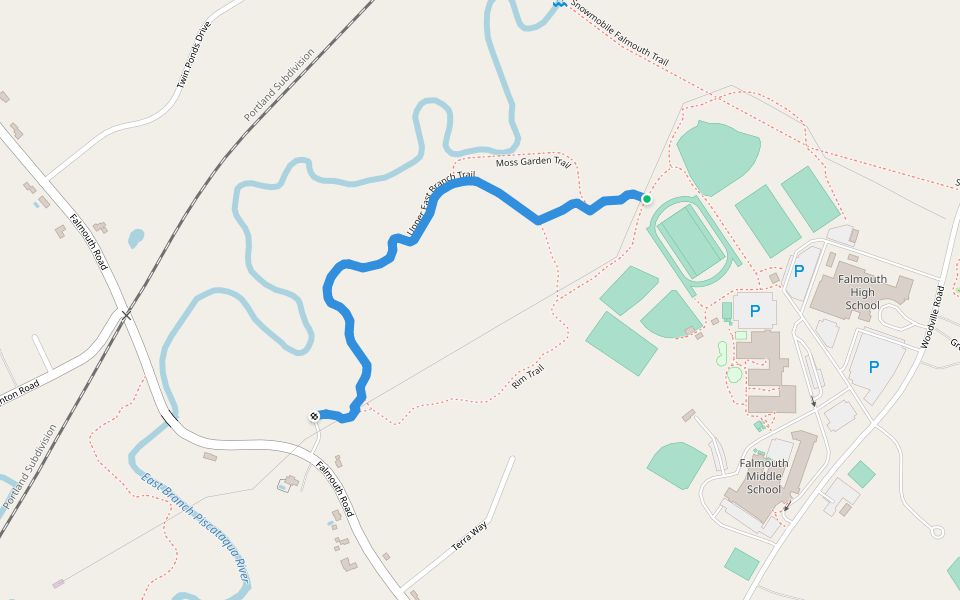 Upper East Branch Trail walking route map in Falmouth