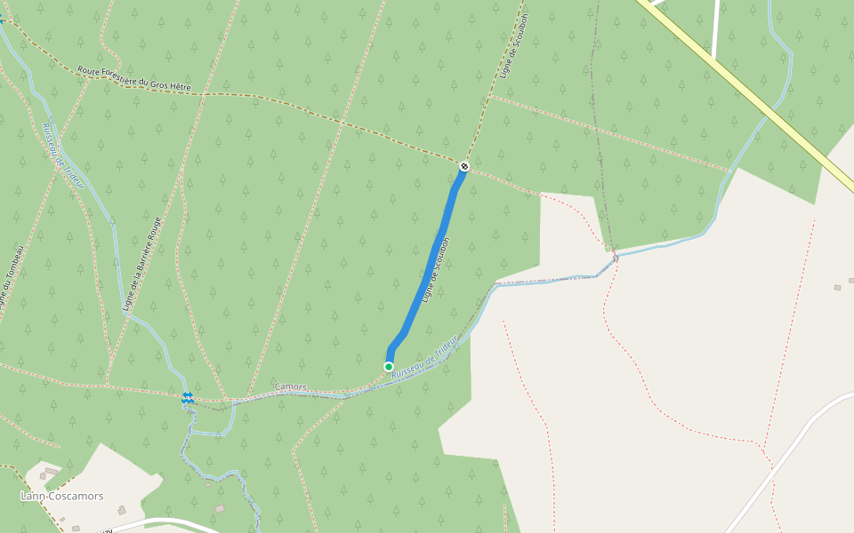Ligne de Scoulboh walking route map in Camors