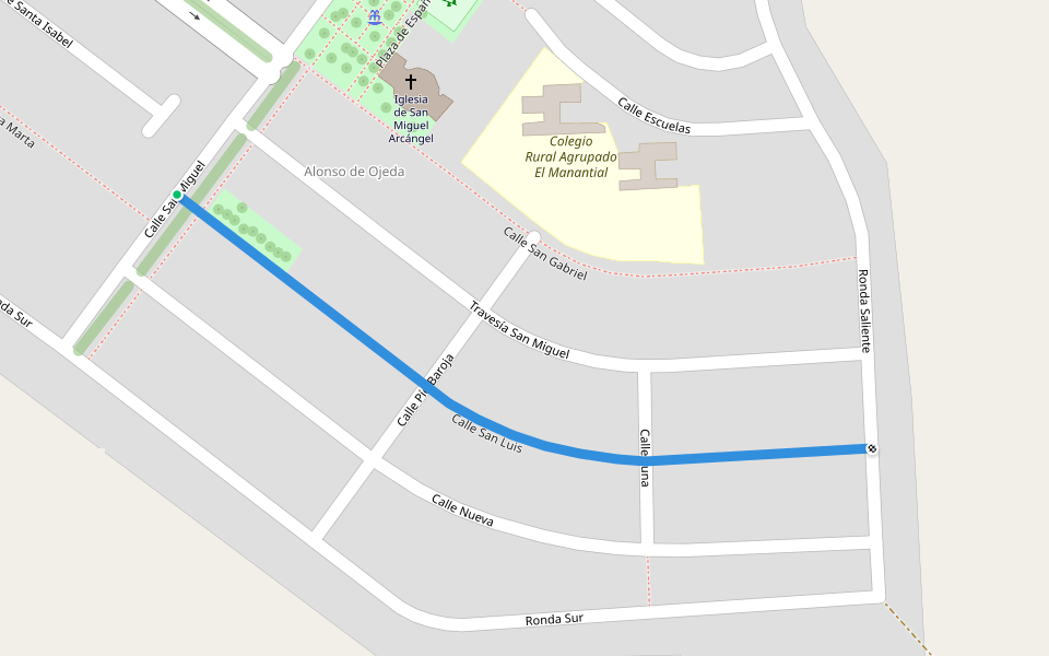 Calle San Luis walking route map in Alonso de Ojeda