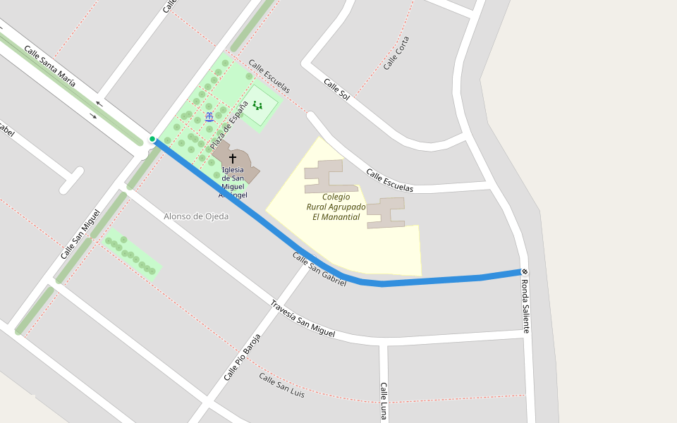 Calle San Gabriel walking route map in Alonso de Ojeda