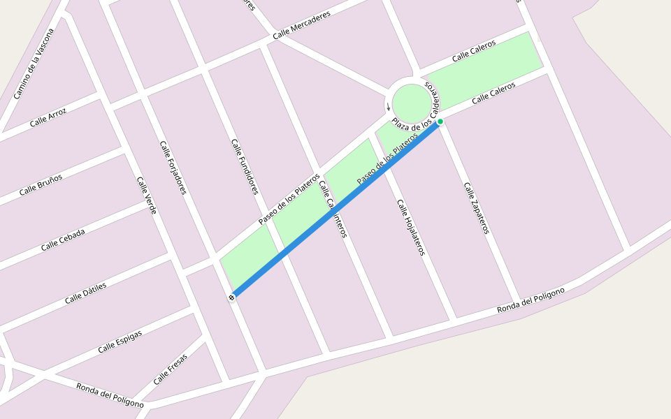 Paseo de los Plateros walking route map in Miajadas