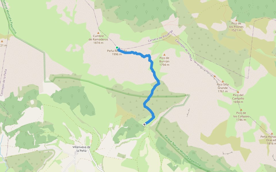 Subida a Peña Redonda walking route map in Castrejón de la Peña