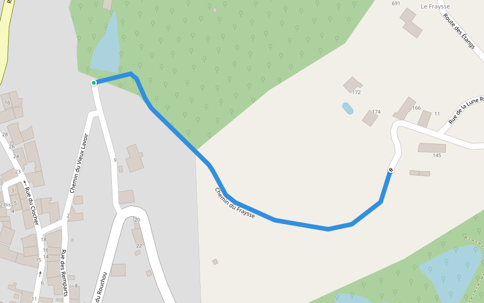 Chemin du Fraysse walking route map in Voutezac