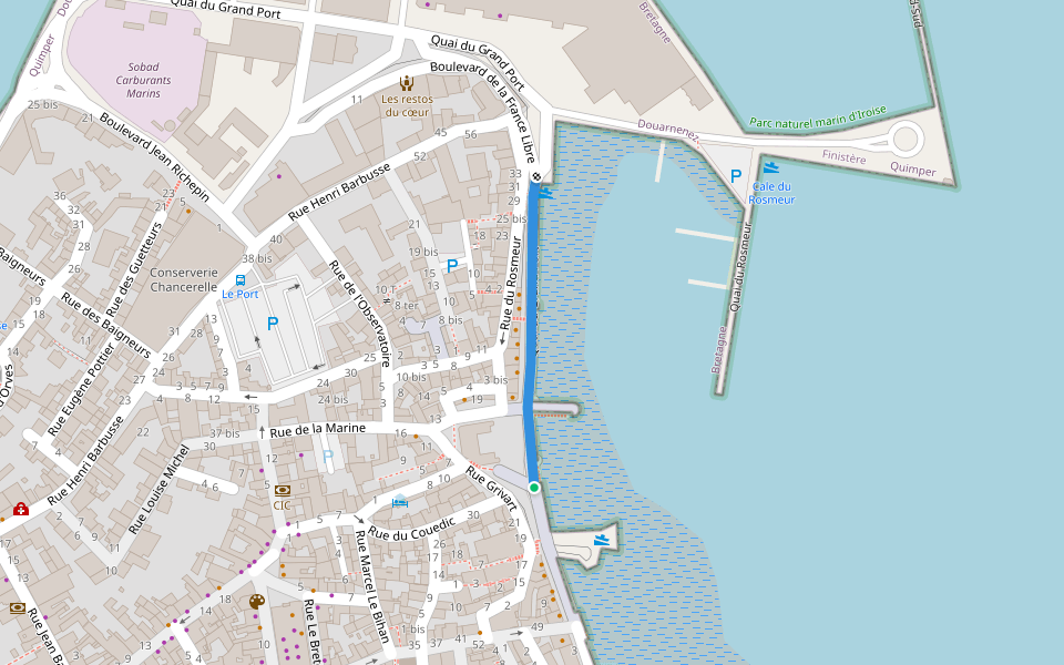 Quai du Grand Port walking route map in Douarnenez
