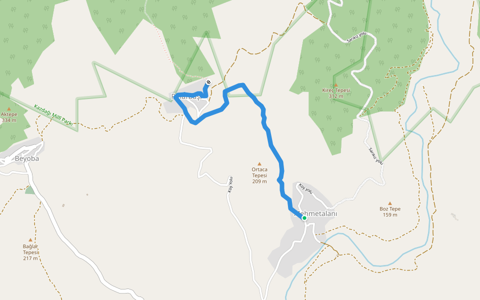 Köy Yolu walking route map in Susurluk