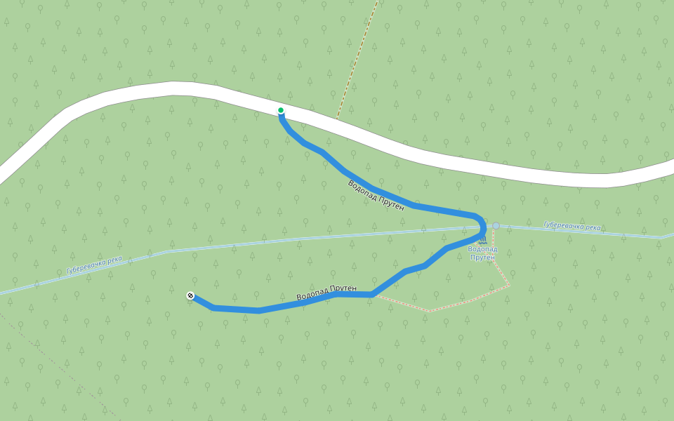 Vodopad Pruten walking route map in Babe