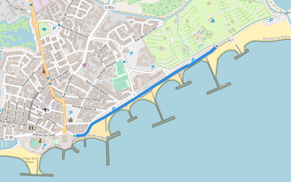 Promenade walking route map in Saintes-Maries-de-la-Mer