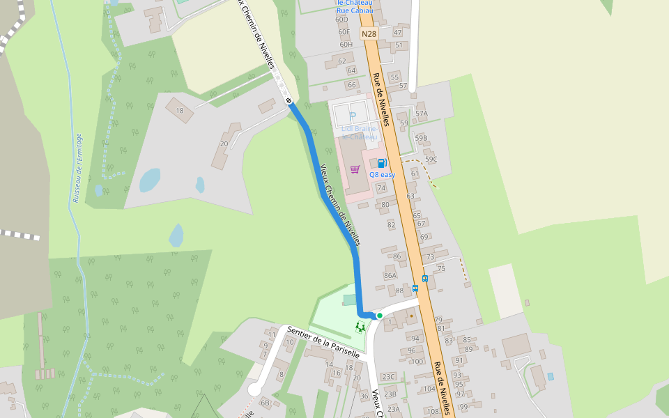 Vieux Chemin de Nivelles walking route map in Braine-le-Château