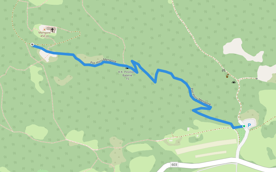 Pot miru Mengore walking route map in Kozaršče