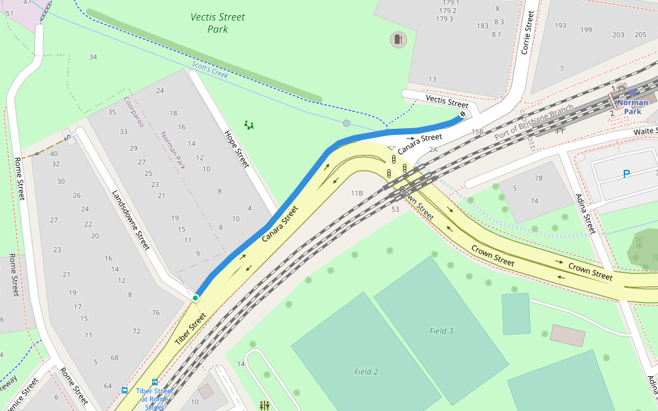 Canara Street walking route map in Norman Park